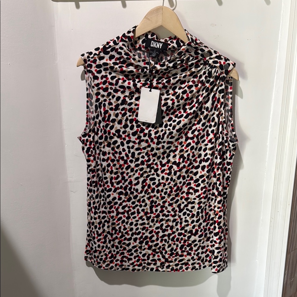 DKNY Women's Sleeveless Leopard Print Top - Black and Red